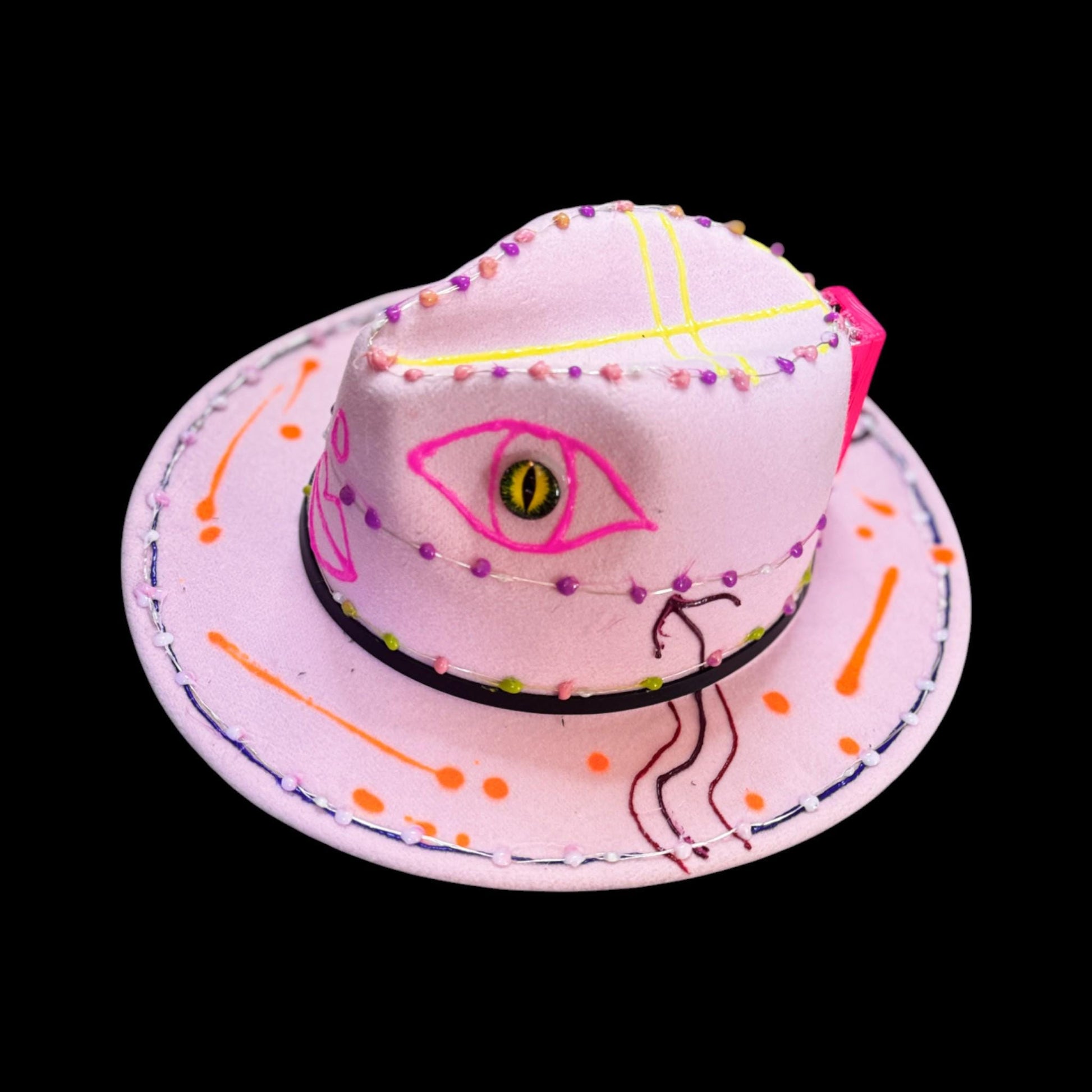 UV Reactive Alien Fedora: Hand-Painted LED Burning Man Rave Hat