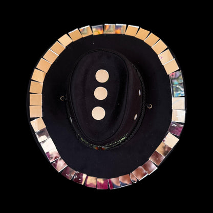 Burning Man Mirror Cowboy Hat: Hand-Painted Dragon Eye UV Rave Hat