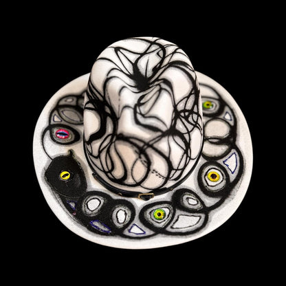 Burning Man Fedora: Hand-Painted UV Reactive Eye, Tribal Art Rave Hat