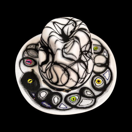 Burning Man Fedora: Hand-Painted UV Reactive Eye, Tribal Art Rave Hat