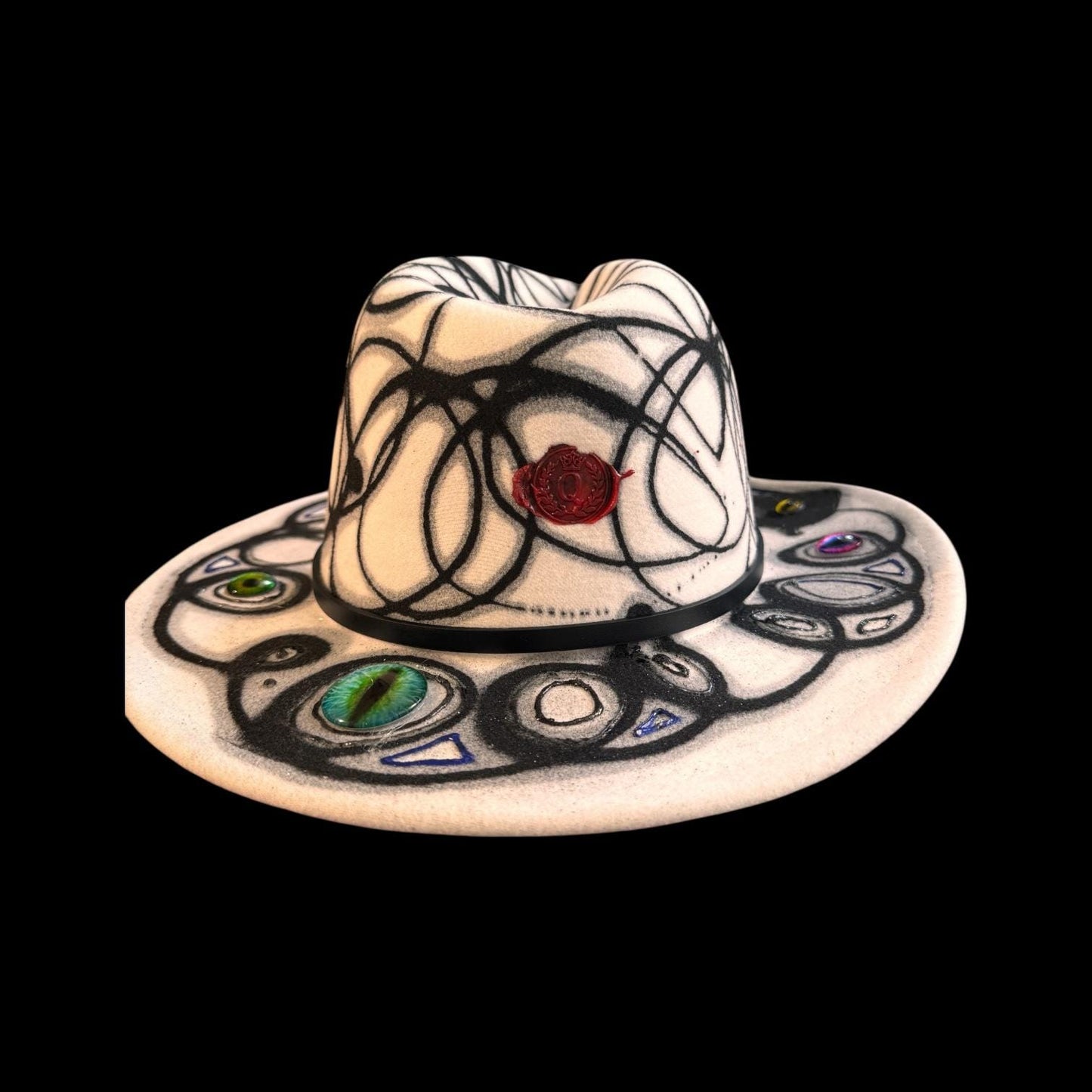 Burning Man Fedora: Hand-Painted UV Reactive Eye, Tribal Art Rave Hat