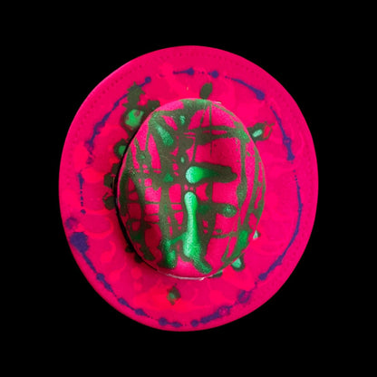 Hand-Painted Neon Rave Hat: UV Glow Psychedelic Drip Art