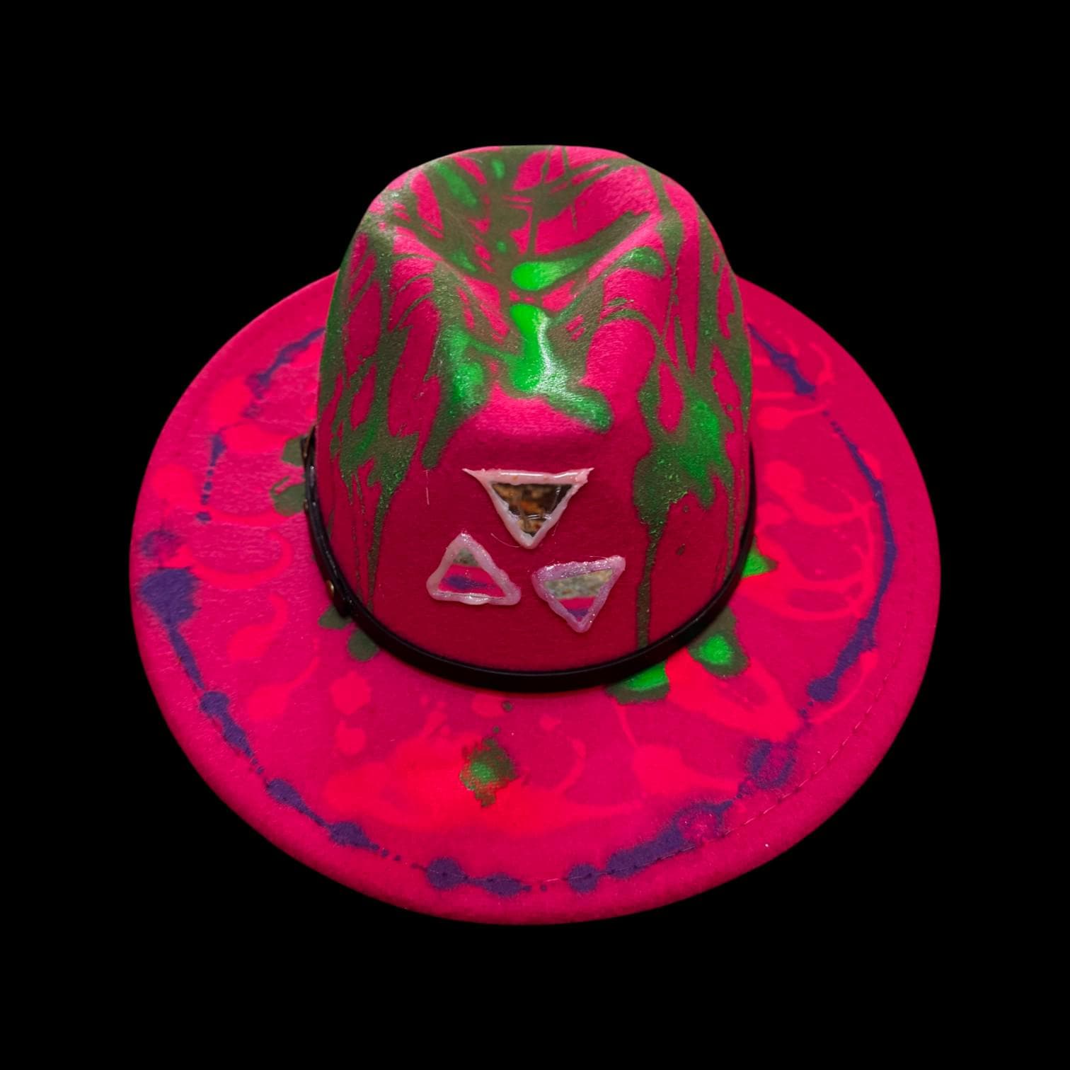 Hand-Painted Neon Rave Hat: UV Glow Psychedelic Drip Art