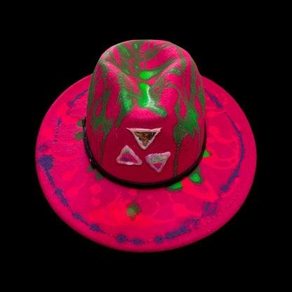Hand-Painted Neon Rave Hat: UV Glow Psychedelic Drip Art