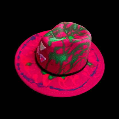Hand-Painted Neon Rave Hat: UV Glow Psychedelic Drip Art