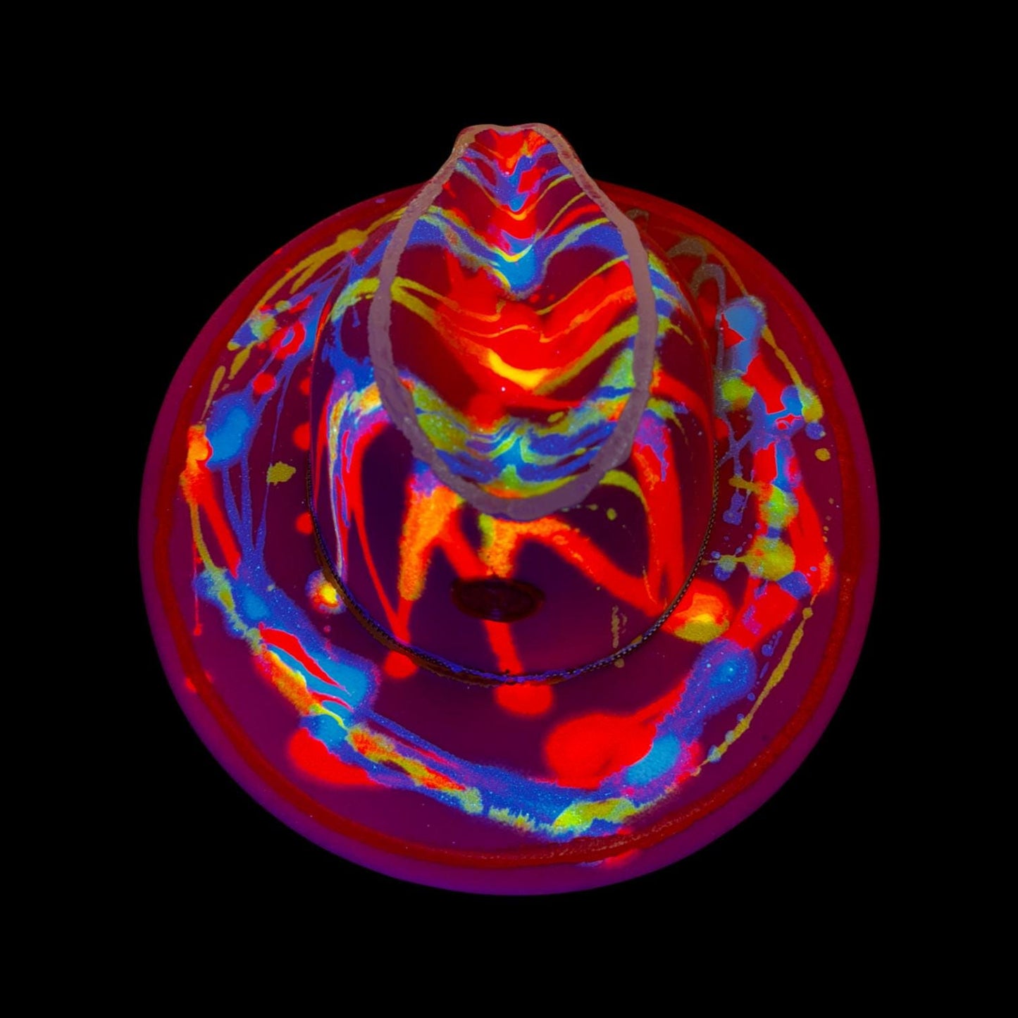 Hand-Painted Rave Hat: Neon UV Glow, Gold Ankh, Burning Man Fashion