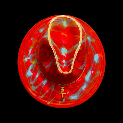 Hand-Painted Rave Hat: Neon UV Glow, Gold Ankh, Burning Man Fashion
