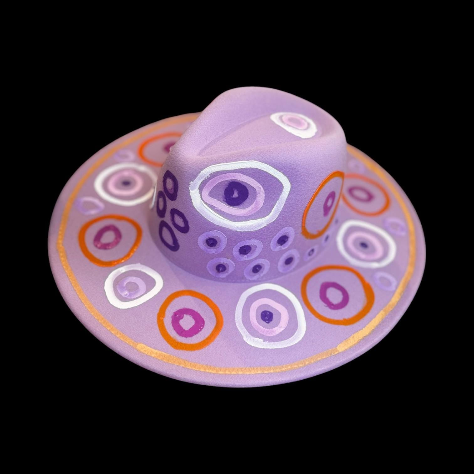 Hand-Painted Psychedelic Festival Hat: Purple, Orange & Pink Unisex Design