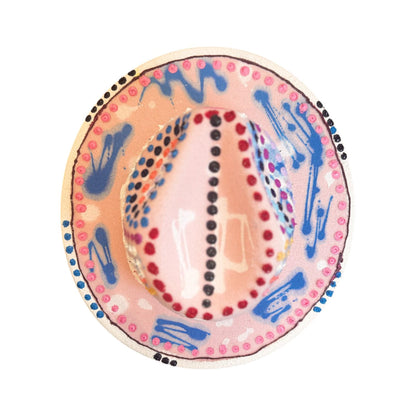 Hand-Painted UV Reactive Festival Hat: Neon Spirals, Dots, Blue Glow