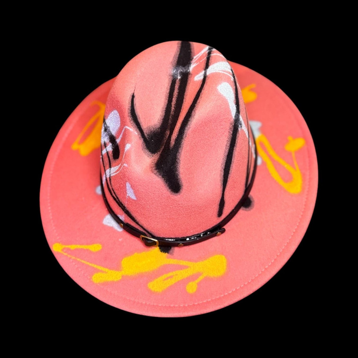 Hand-Painted Neon Pink Rave Fedora: Glow-in-the-Dark Festival Cowboy Hat