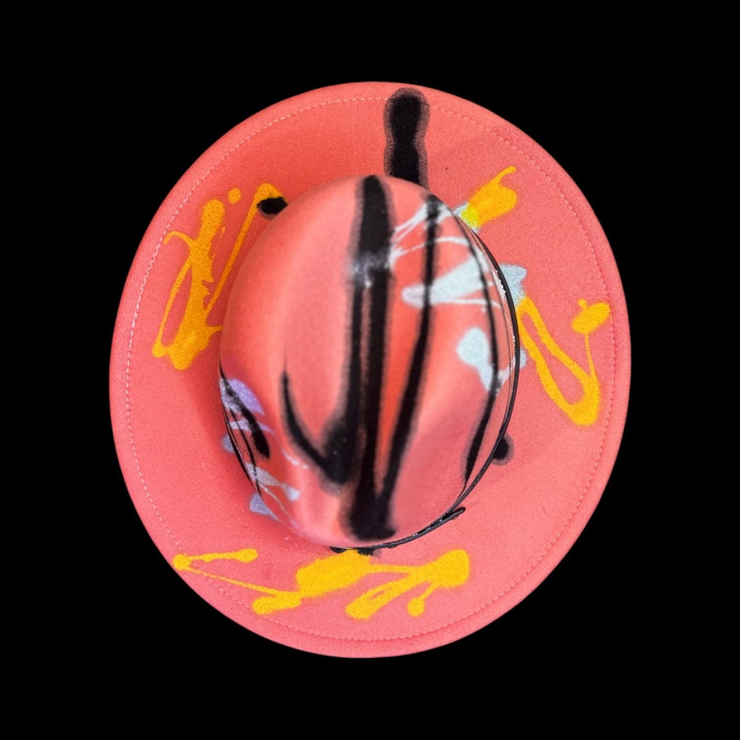 Hand-Painted Neon Pink Rave Fedora: Glow-in-the-Dark Festival Cowboy Hat