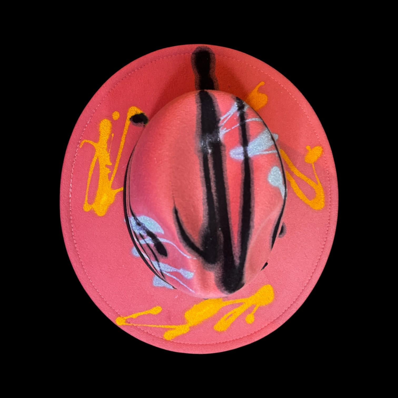 Hand-Painted Neon Pink Rave Fedora: Glow-in-the-Dark Festival Cowboy Hat