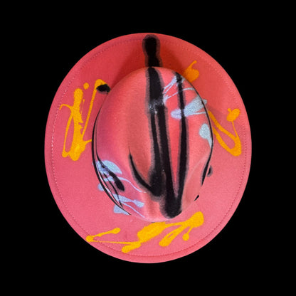 Hand-Painted Neon Pink Rave Fedora: Glow-in-the-Dark Festival Cowboy Hat