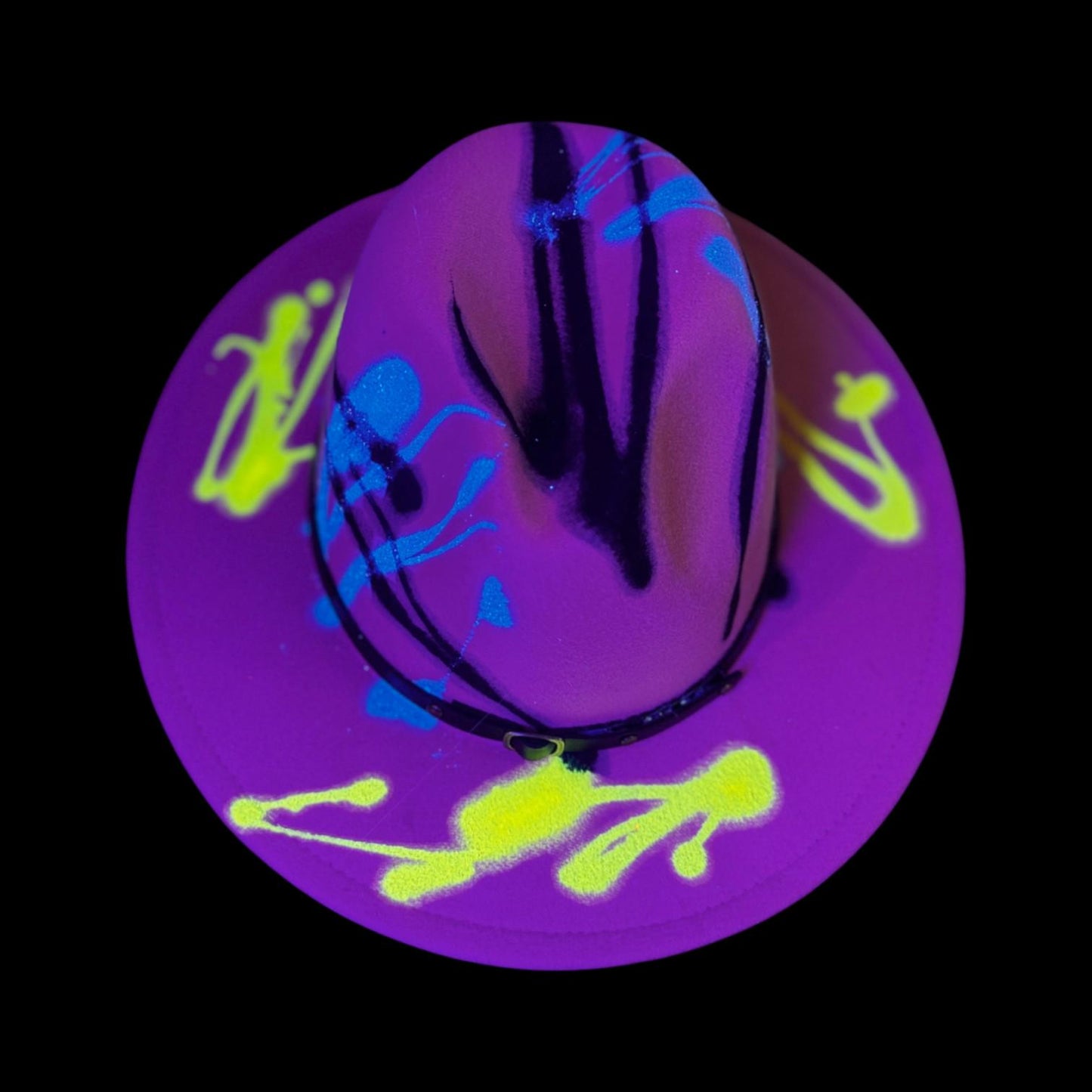 Hand-Painted Neon Pink Rave Fedora: Glow-in-the-Dark Festival Cowboy Hat