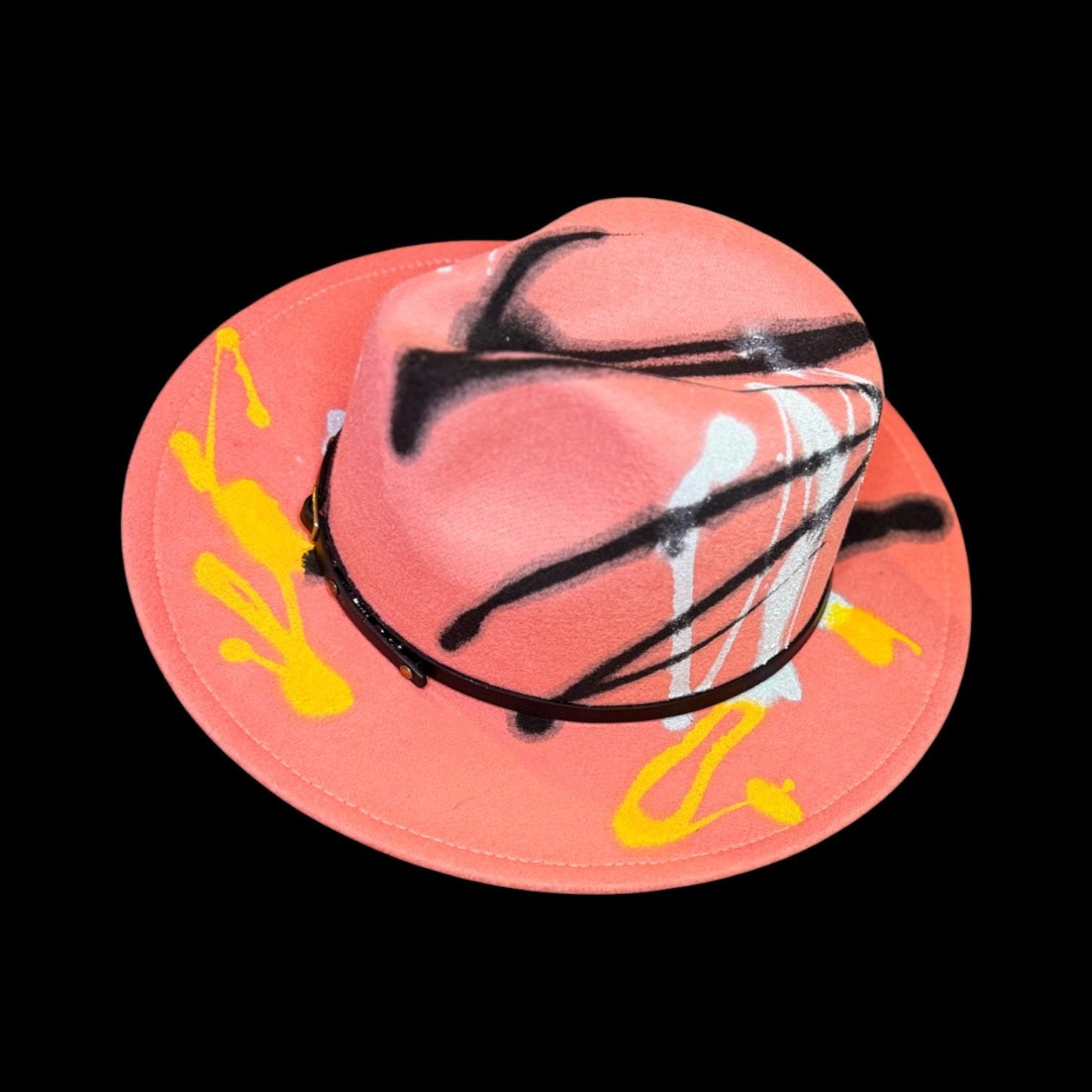 Hand-Painted Neon Pink Rave Fedora: Glow-in-the-Dark Festival Cowboy Hat