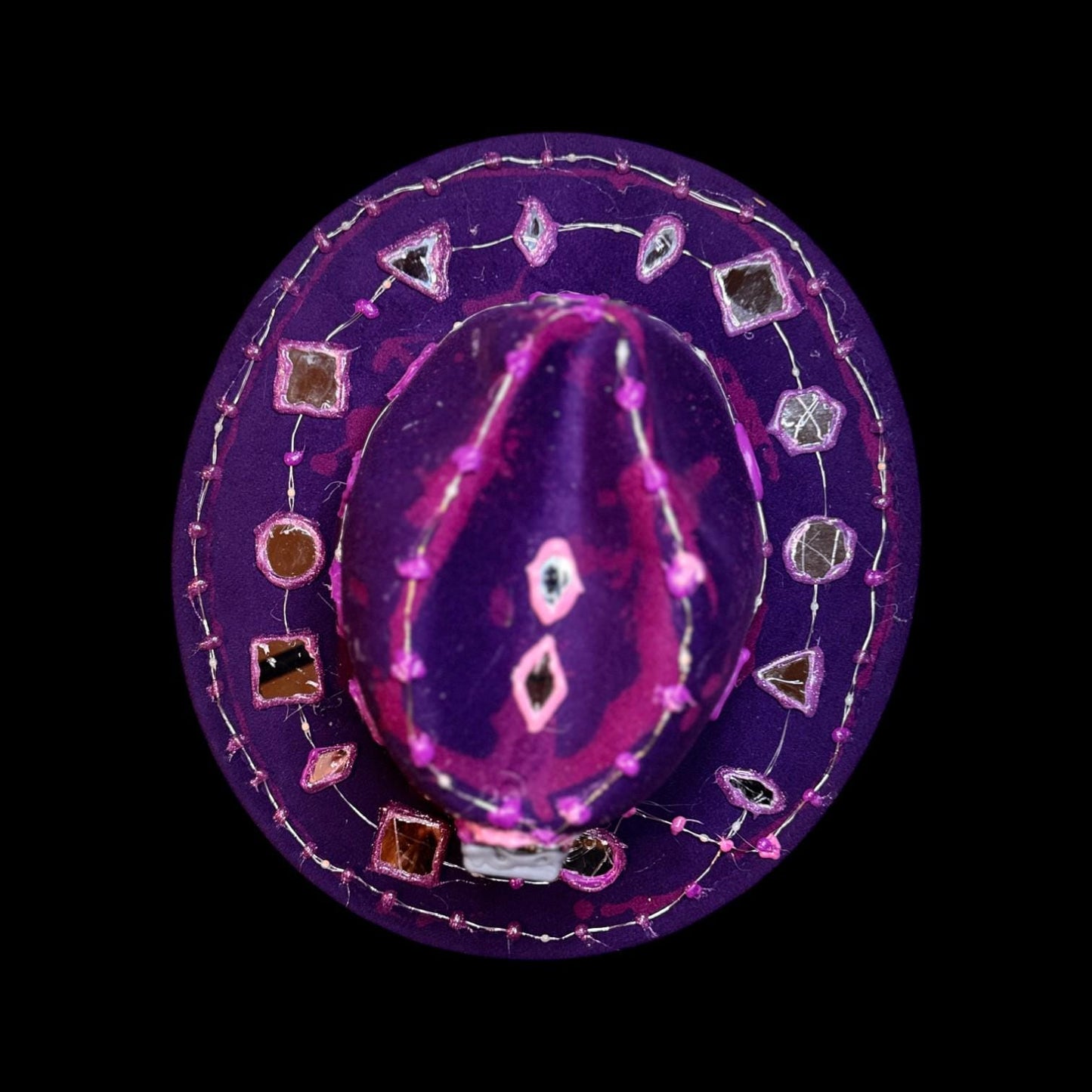Purple LED Fedora Hat: Hand-Painted Mirror Rave Wear