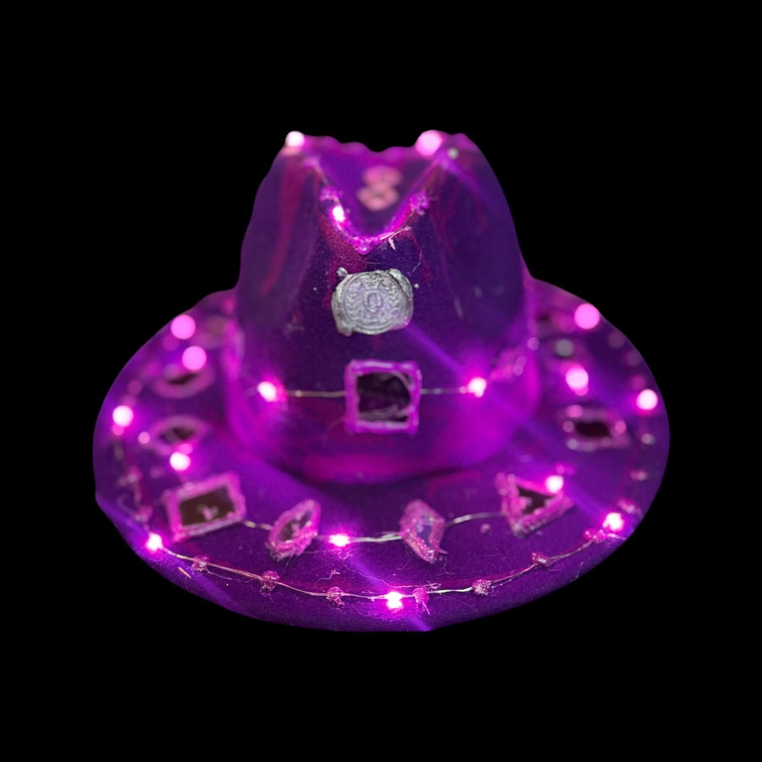Purple LED Fedora Hat: Hand-Painted Mirror Rave Wear