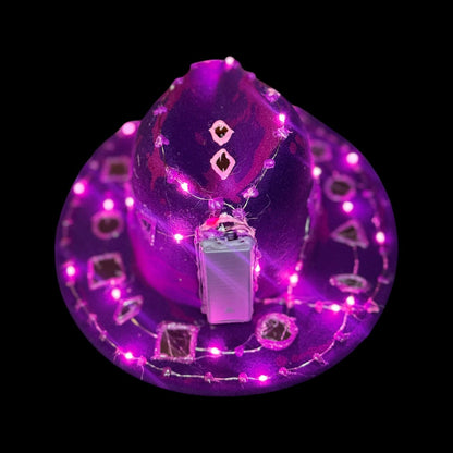 Purple LED Fedora Hat: Hand-Painted Mirror Rave Wear