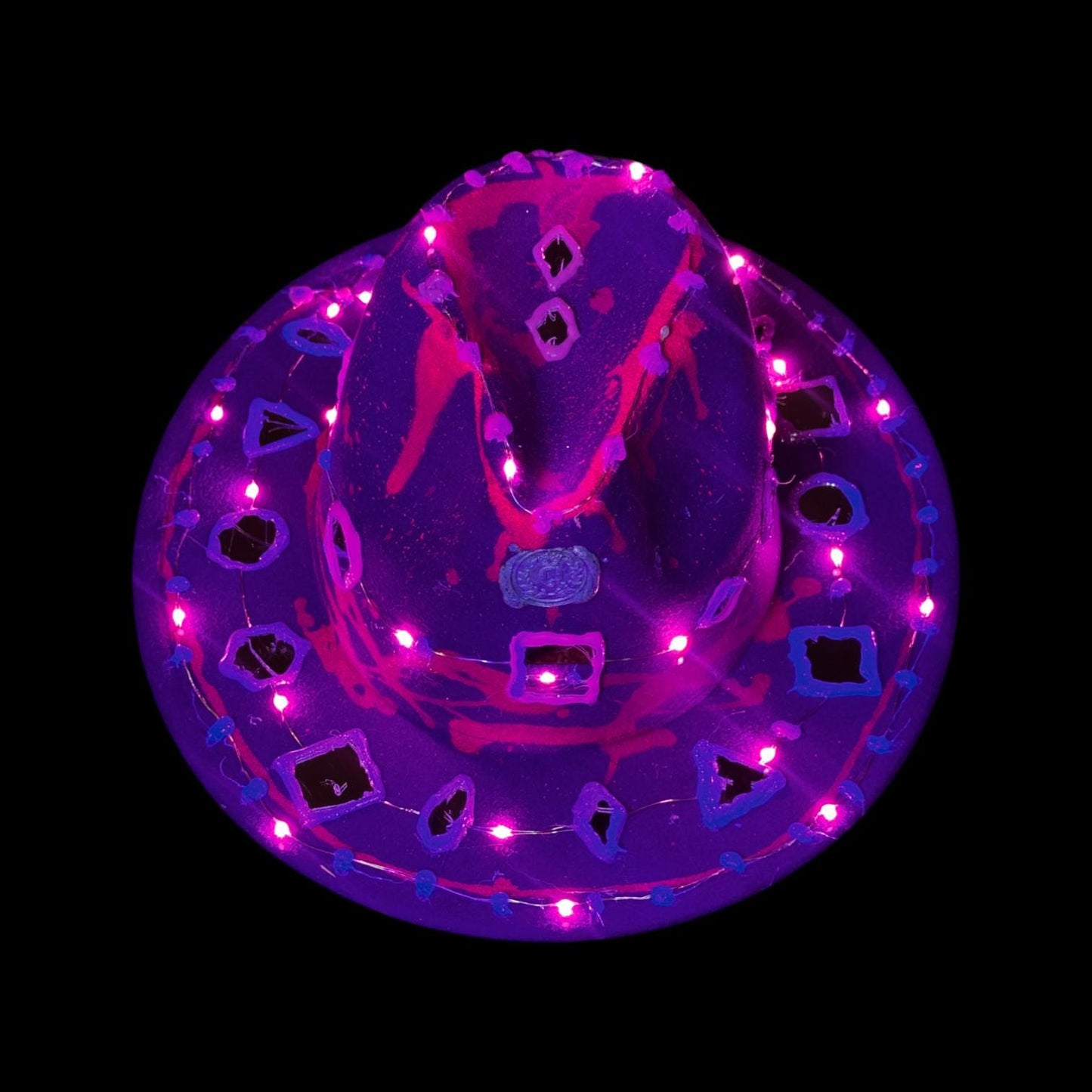 Purple LED Fedora Hat: Hand-Painted Mirror Rave Wear