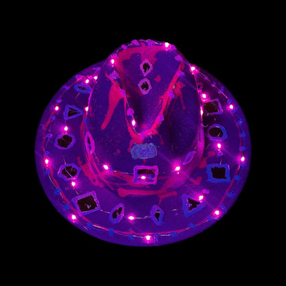 Purple LED Fedora Hat: Hand-Painted Mirror Rave Wear