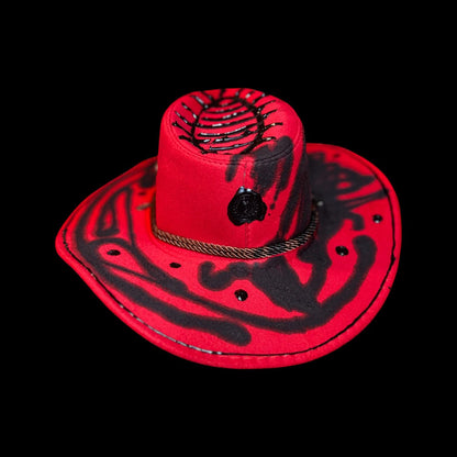 Hand-Painted Ankh Cowboy Hat: Gothic Rave Wearable Art (Size 57)