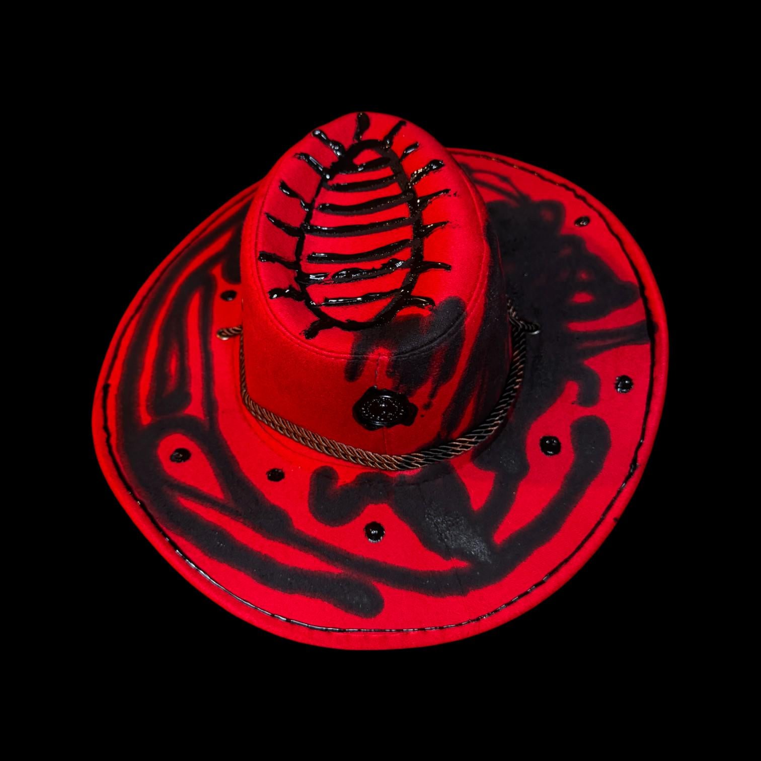 Hand-Painted Ankh Cowboy Hat: Gothic Rave Wearable Art (Size 57)