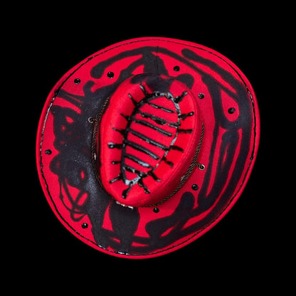 Hand-Painted Ankh Cowboy Hat: Gothic Rave Wearable Art (Size 57)