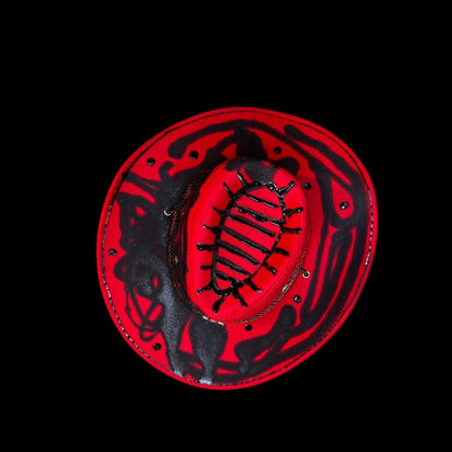 Hand-Painted Ankh Cowboy Hat: Gothic Rave Wearable Art (Size 57)