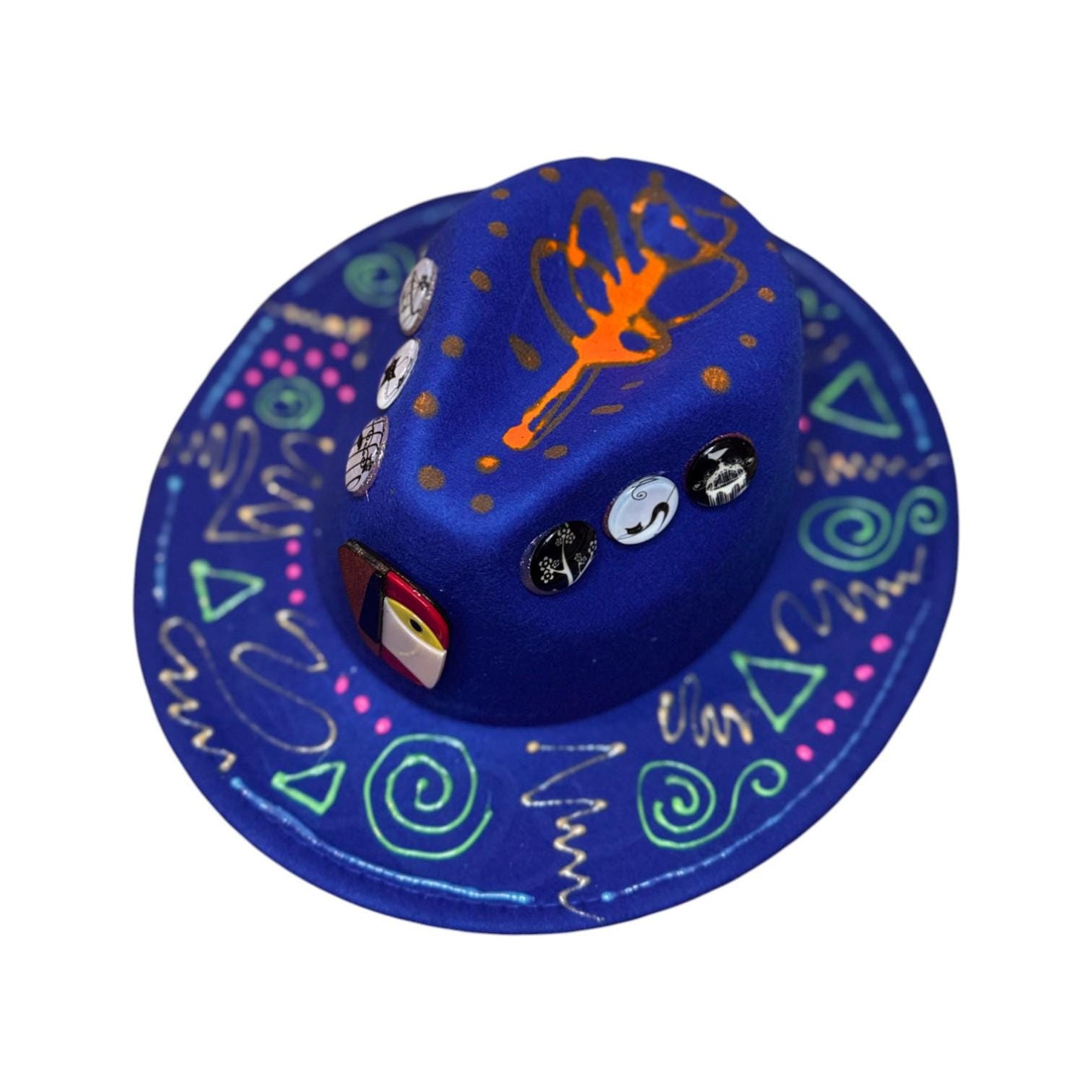 Hand-Painted Psychedelic Fedora: Neon UV Tribal Burning Man Hat