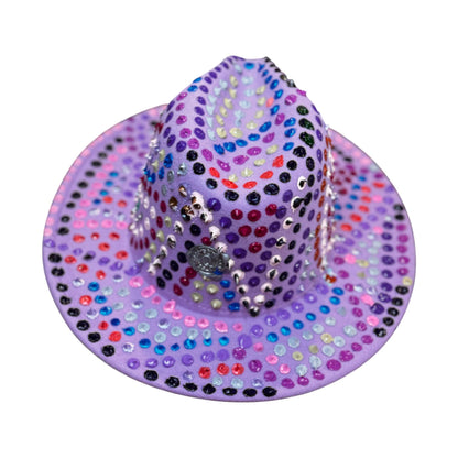 Hand-Painted Lavender Fedora: Festival Rave Hat with Spikes & Hidden Gnosis