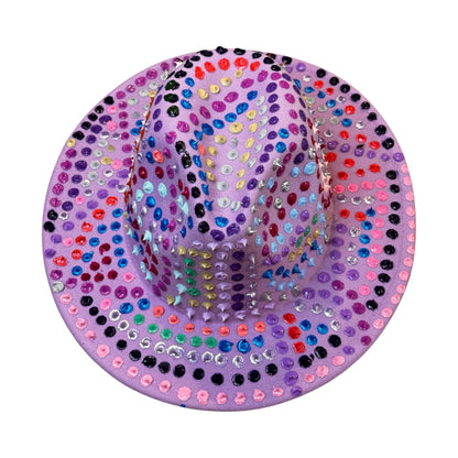 Hand-Painted Lavender Fedora: Festival Rave Hat with Spikes & Hidden Gnosis