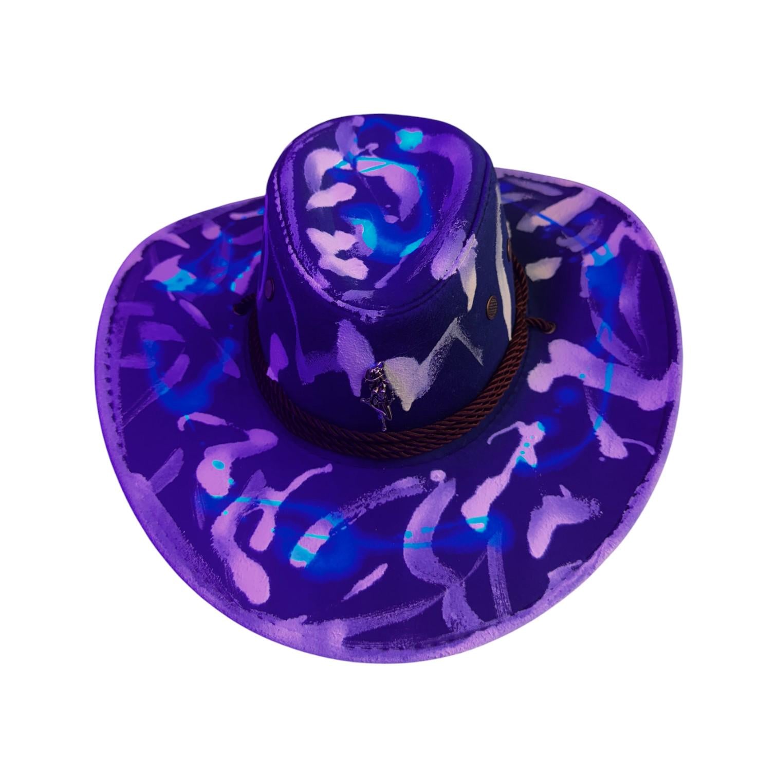 Hand-Painted Indigo Cowboy Hat: UV-Reactive Festival Western Wear