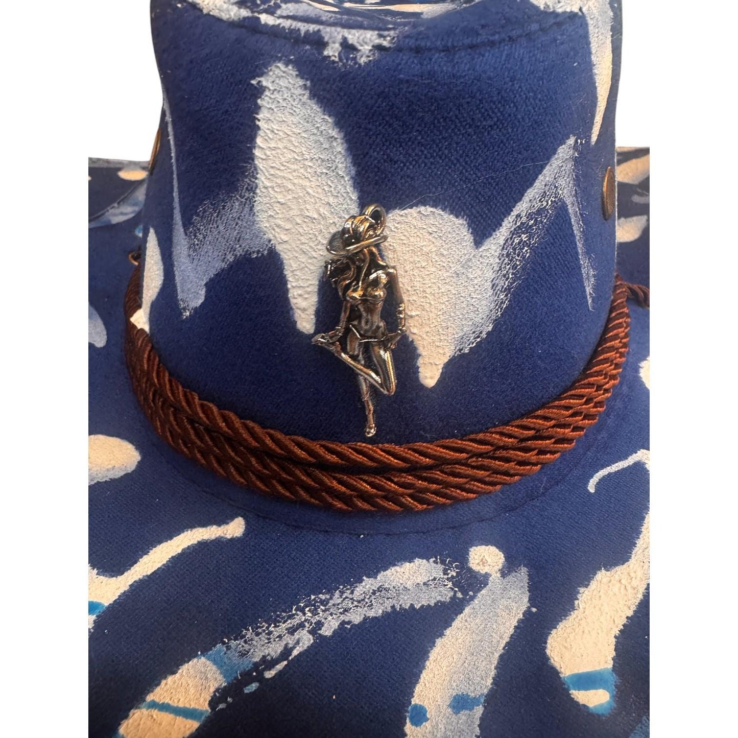 Hand-Painted Indigo Cowboy Hat: UV-Reactive Festival Western Wear
