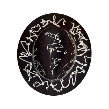 Hand-Painted Rave Fedora: Black Abstract UV Reactive Wearable Art