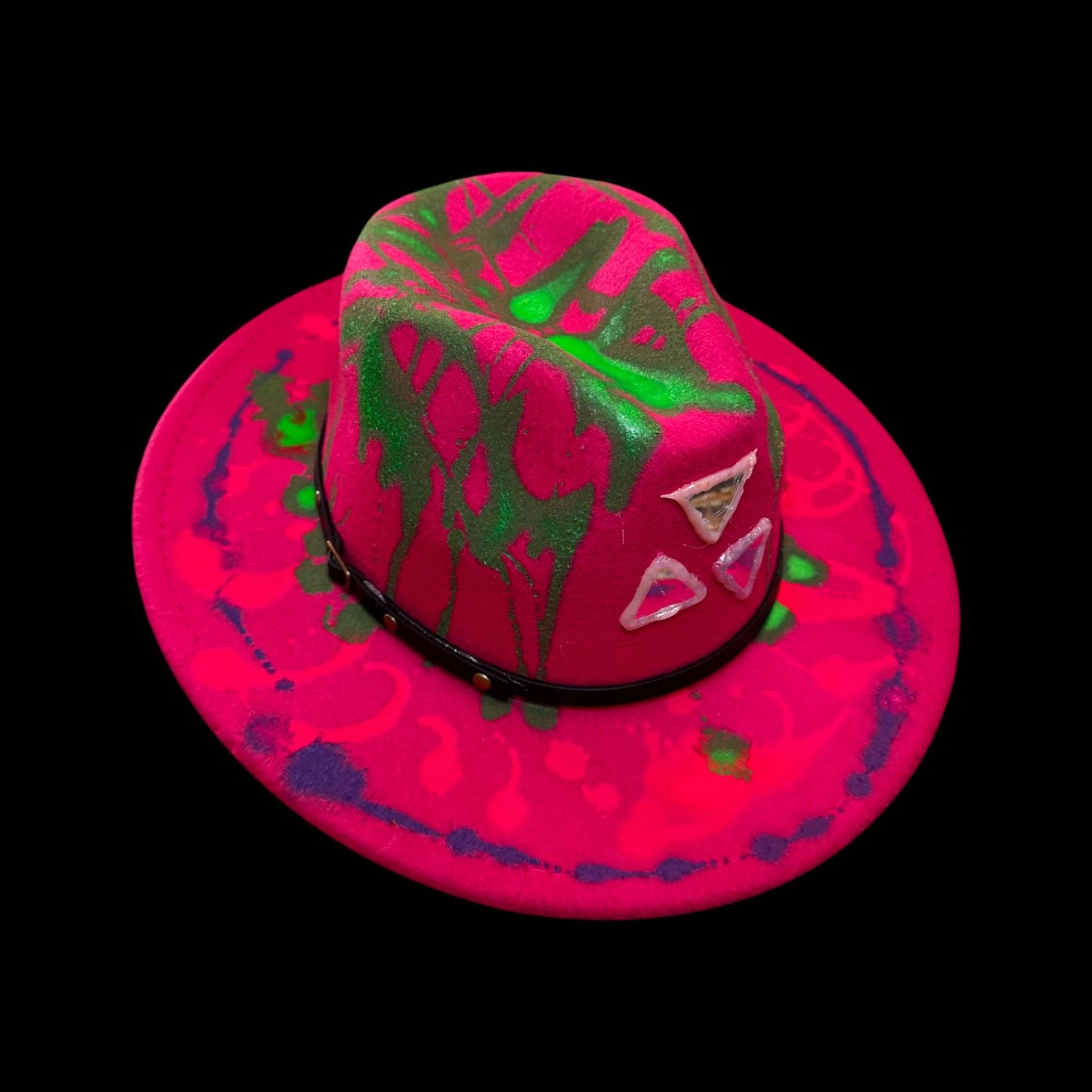 Hand-Painted Neon Rave Hat: UV Glow Psychedelic Drip Art