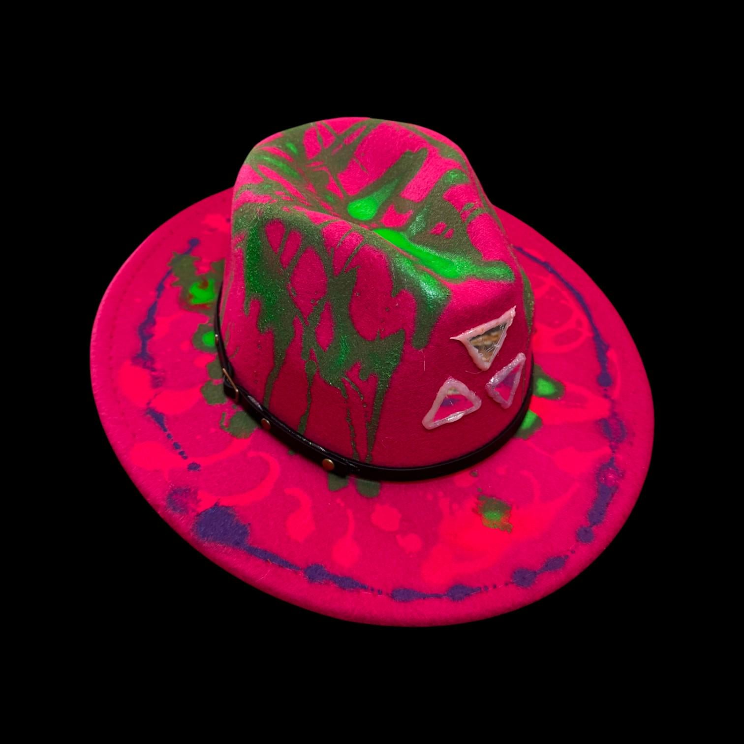Hand-Painted Neon Rave Hat: UV Glow Psychedelic Drip Art