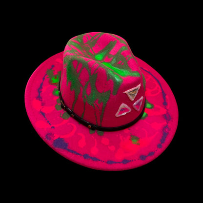 Hand-Painted Neon Rave Hat: UV Glow Psychedelic Drip Art