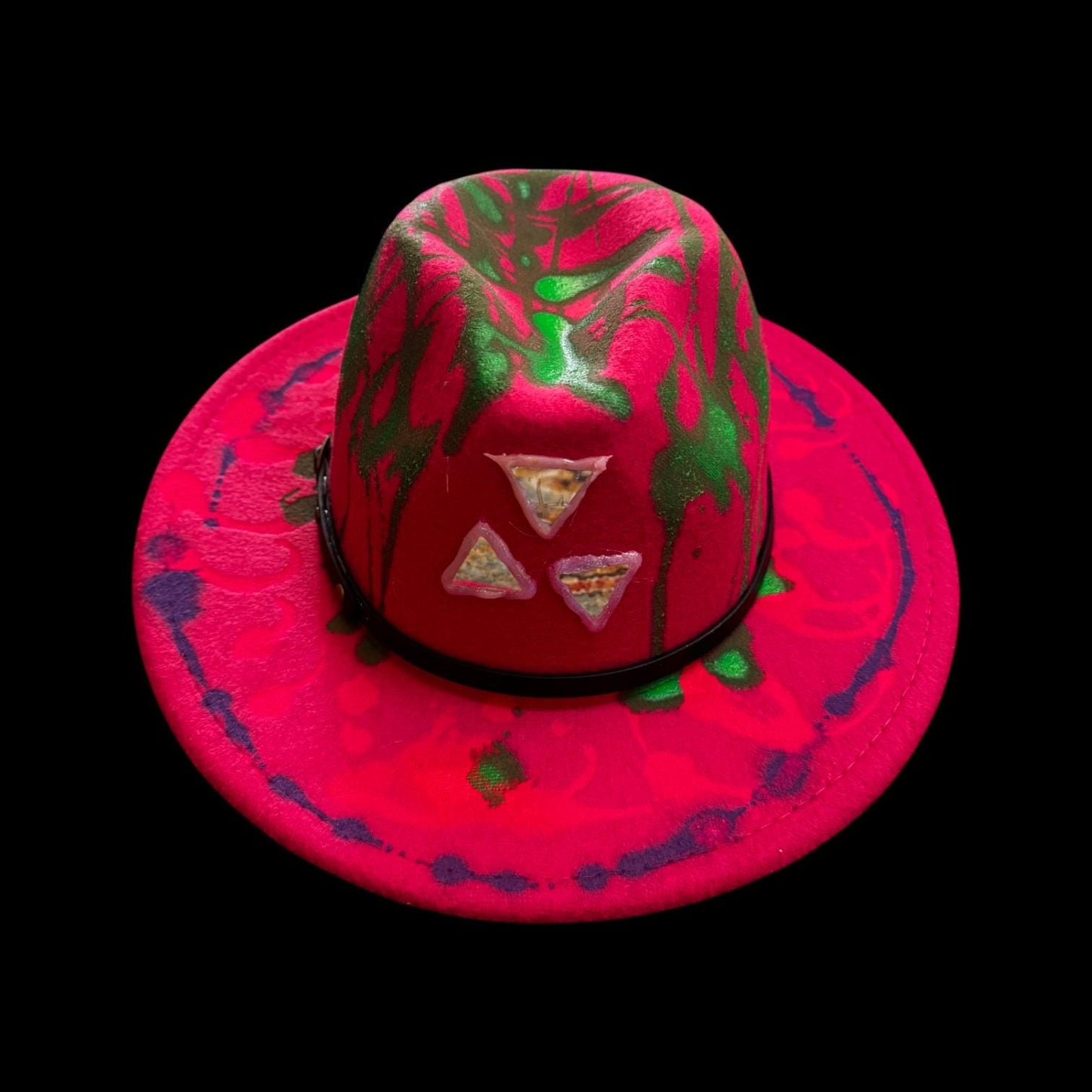 Hand-Painted Neon Rave Hat: UV Glow Psychedelic Drip Art