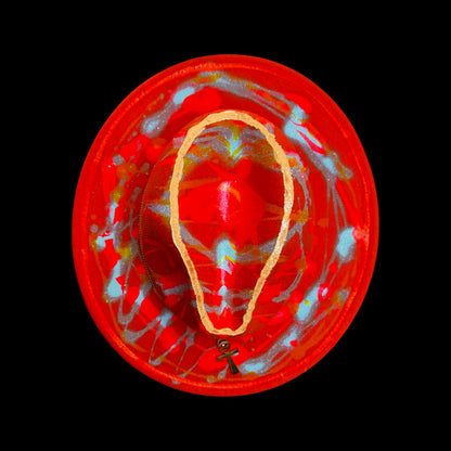Hand-Painted Rave Hat: Neon UV Glow, Gold Ankh, Burning Man Fashion