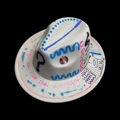 Hand-Painted Graffiti Fedora: UV-Reactive Art, French Quotes - Qreine