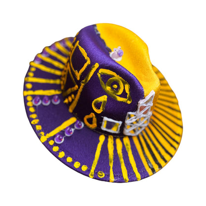 Hand-Painted Festival Hat: Surreal Eyes, Snail, Tribal Motifs - Size 57