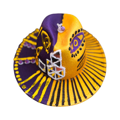 Hand-Painted Festival Hat: Surreal Eyes, Snail, Tribal Motifs - Size 57