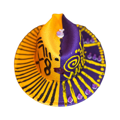 Hand-Painted Festival Hat: Surreal Eyes, Snail, Tribal Motifs - Size 57