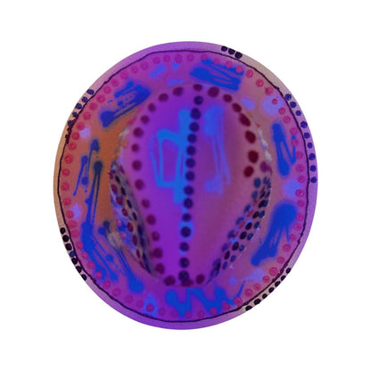 Hand-Painted UV Reactive Festival Hat: Neon Spirals, Dots, Blue Glow