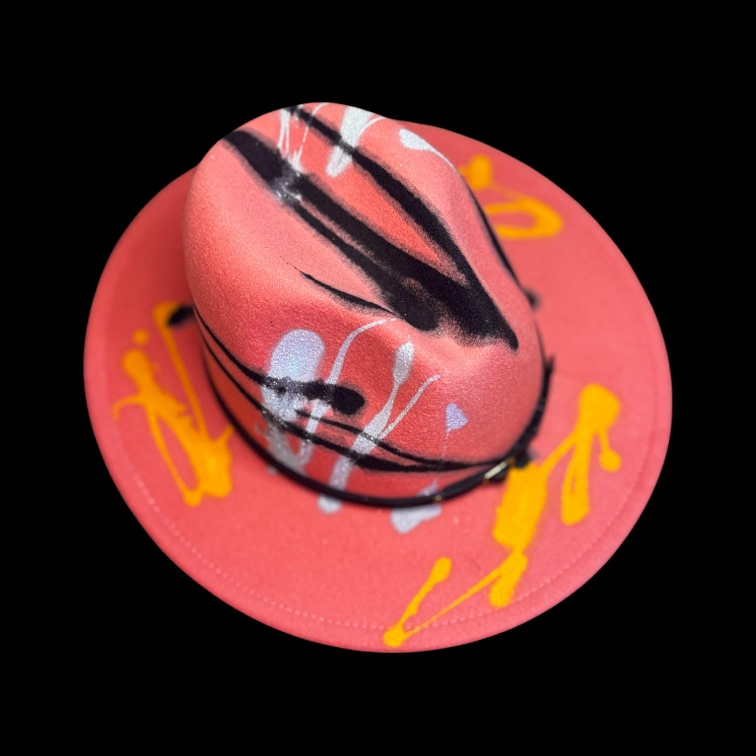 Hand-Painted Neon Pink Rave Fedora: Glow-in-the-Dark Festival Cowboy Hat