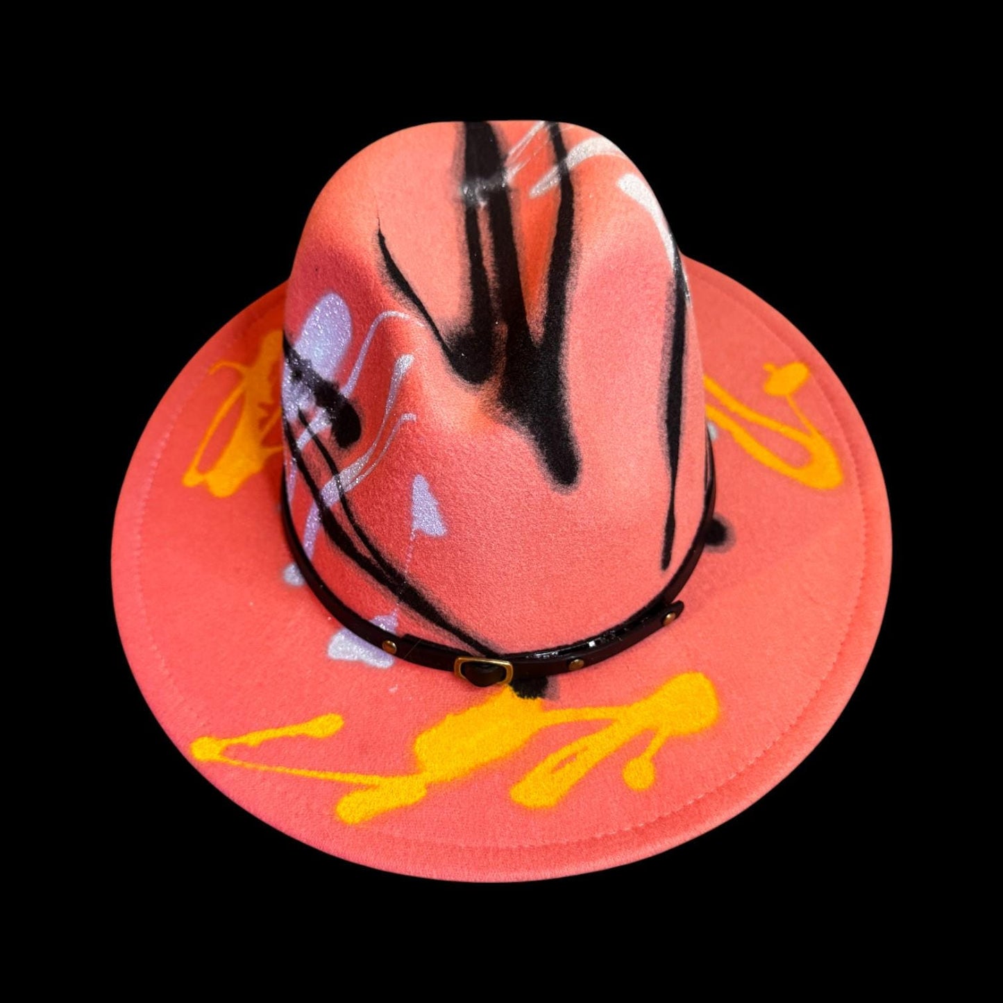 Hand-Painted Neon Pink Rave Fedora: Glow-in-the-Dark Festival Cowboy Hat