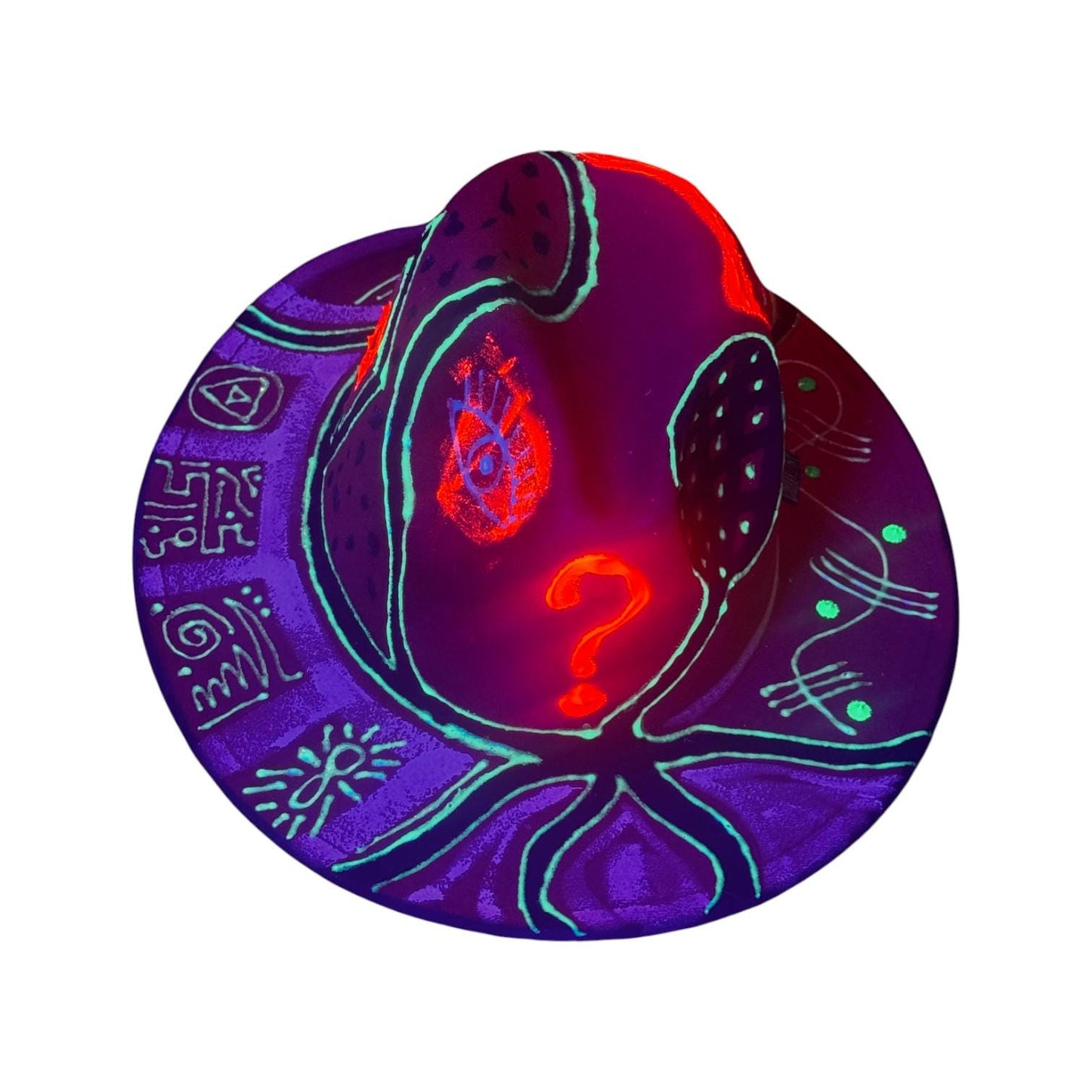 Hand-Painted UV Fedora Hat: Neon Rave Hat with Esoteric Symbols