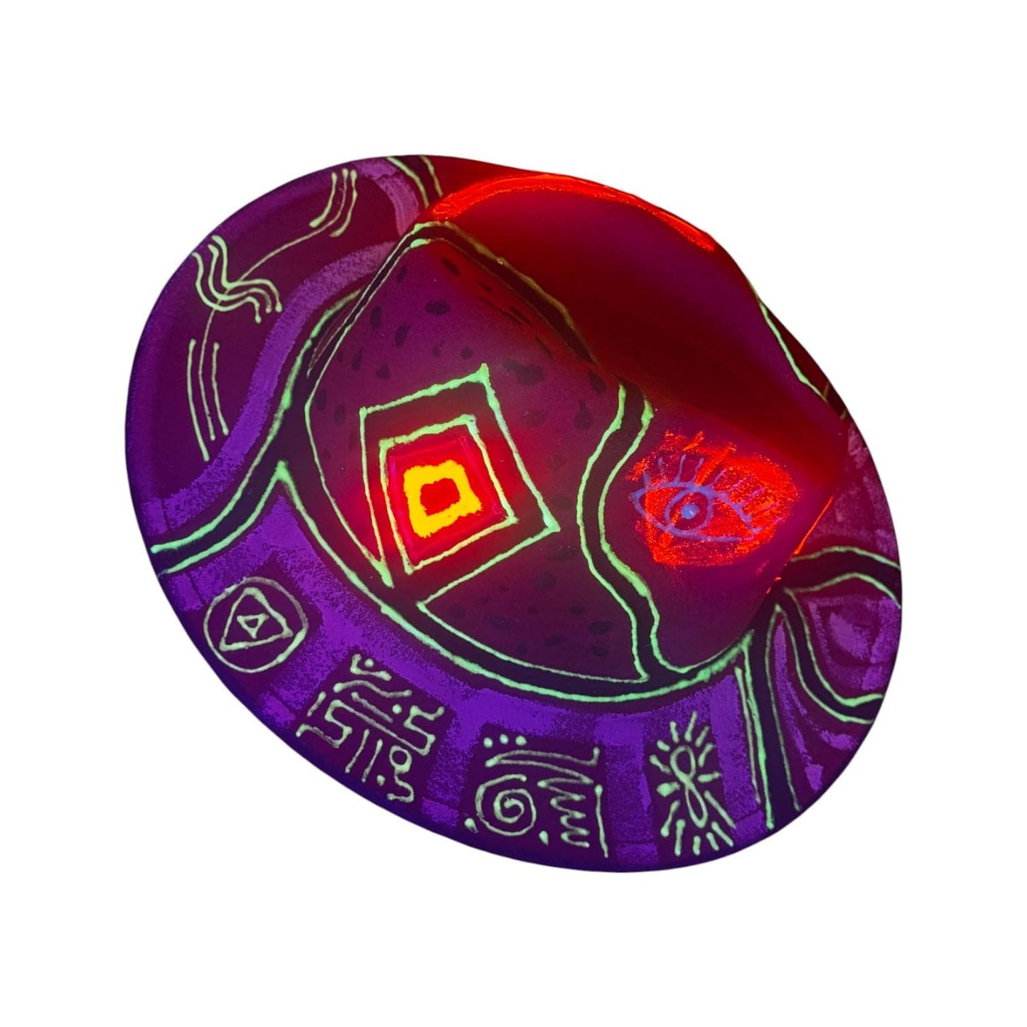 Hand-Painted UV Fedora Hat: Neon Rave Hat with Esoteric Symbols