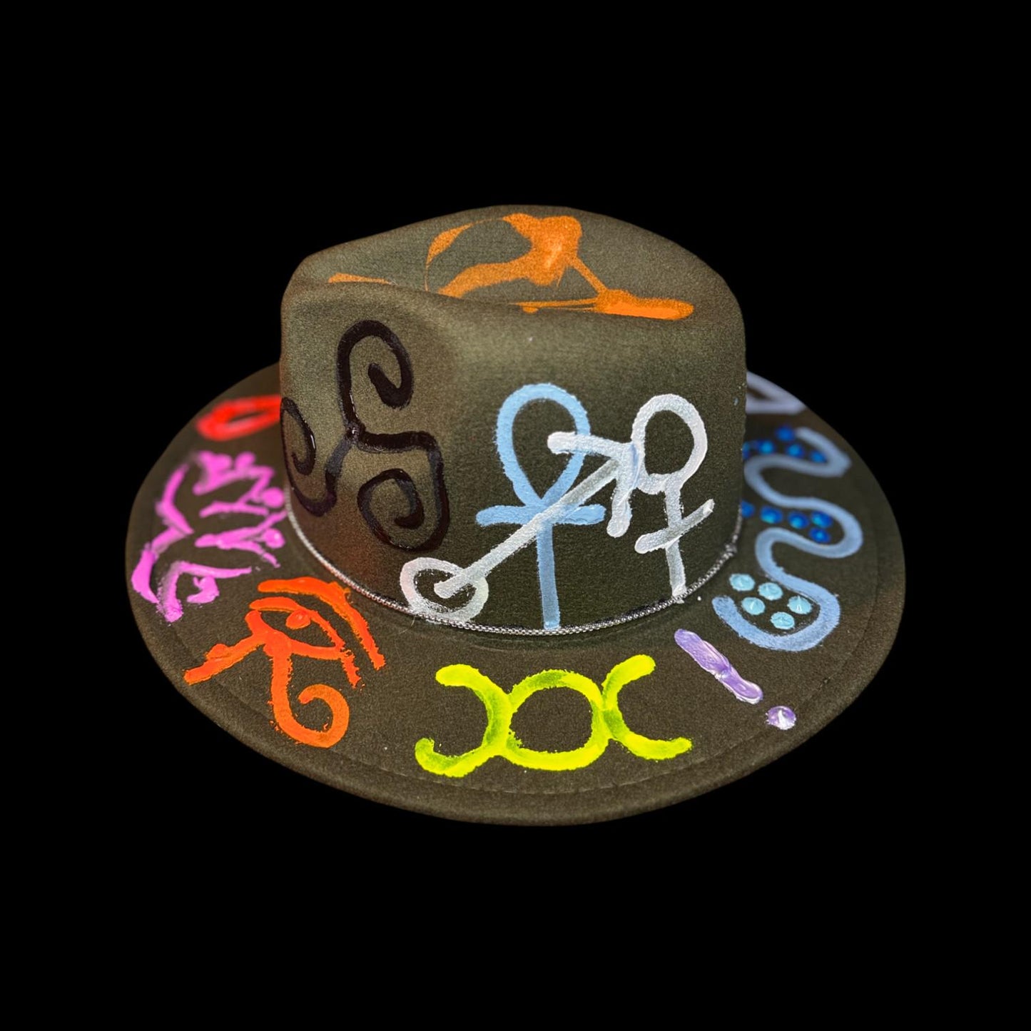 Hand-Painted Glow-in-the-Dark Festival Hat: Psychedelic Burning Man Wearable Art
