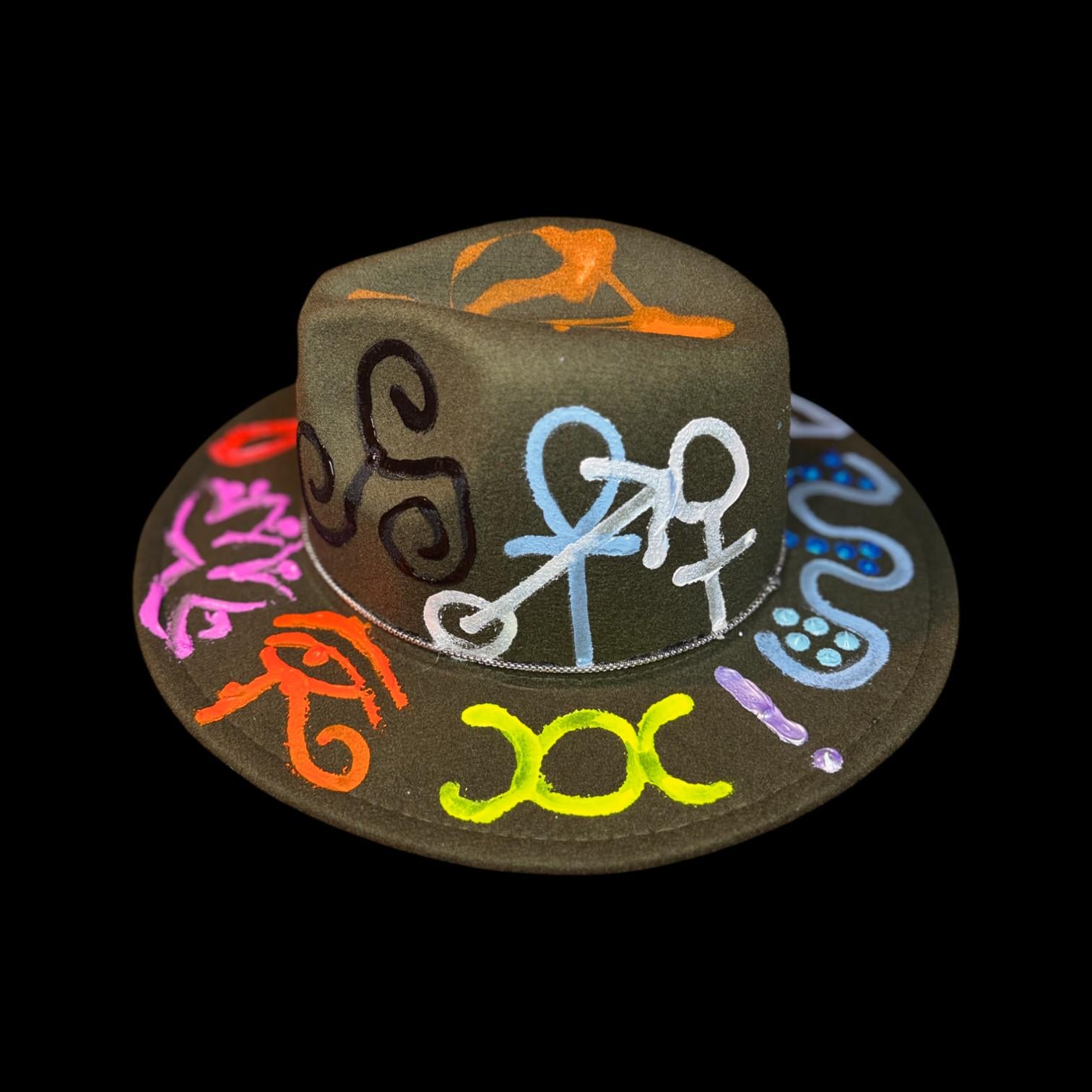 Hand-Painted Glow-in-the-Dark Festival Hat: Psychedelic Burning Man Wearable Art
